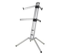 K&M 18860 Spider Pro base de teclado de aluminio - 4 brazos de soporte para 2 instrumentos, base de columna inclinada, conexión roscada