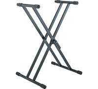 K&M 18990 Base de piano Rick negra, en acero - patas robustas en forma de X - con palanca de cierre, soporte de goma y escala graduada