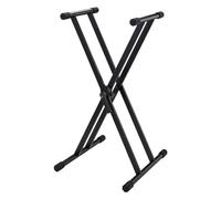 K&M 18990 Base de piano Rick negra, en acero - patas robustas en forma de X - con palanca de cierre, soporte de goma y escala graduada