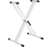 K&M 18993 base para piano Rick 20, blanca, en acero - Pies en forma de X para piano de escenario - con palanca de cierre, soporte de goma y escala graduada