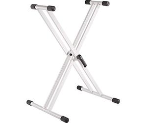 K&M 18993 base para piano Rick 20, blanca, en acero - Pies en forma de X para piano de escenario - con palanca de cierre, soporte de goma y escala graduada