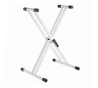 K&M 18993 base para piano Rick 20, blanca, en acero - Pies en forma de X para piano de escenario - con palanca de cierre, soporte de goma y escala graduada