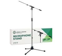 K&M 21090 Base de micrófono cromada negra, en acero, brazo giratorio, extensión hasta 74,5 cm - 90-160 cm de altura - Conexión rosca 3/8