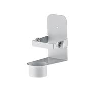 K&M 80330 Soporte de pared para desinfectantes con abrazaderas de bloqueo y bandeja de goteo - acero blanco, discreto