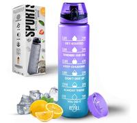 K-MART Botella de agua de 1000 ml con marca de tiempo y capacidad de 32 onzas, botella motivacional y ecológica sin BPA para correr, gimnasio, yoga, al aire libre y camping (estilo 2, azul-morado)