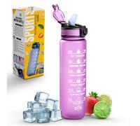 K-MART Botella de agua deportiva con popote y marca de tiempo, capacidad de 32 onzas, botella motivacional y sin BPA para correr, gimnasio, yoga, al aire libre y camping (estilo 1, lavanda)