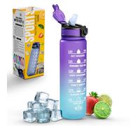 K-MART Botella de agua deportiva con popote y marca de tiempo, y capacidad de 32 onzas, botella motivacional y ecológica sin BPA para correr, gimnasio, yoga, al aire libre y camping (estilo 1,