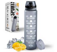 K-MART Botella de agua deportiva de 1 litro, sin BPA, a prueba de fugas, perfecta para correr, ciclismo, gimnasio, yoga, camping y actividades al aire libre, color gris