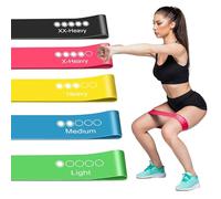 K-MART Juego de 5 Bandas de Resistencia, Banda de Ejercicio con 5 Niveles de Resistencia Diferentes, Banda de Resistencia Ideal para Entrenamientos de Gimnasio en casa, Yoga y Pilates, Incluye Bolsa