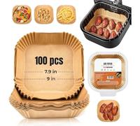 K-MART Papel de horno para freidora de aire caliente, 100 unidades, 20 cm, cuadrado, papel de horno, antiadherente, calidad alimentaria, accesorios para hornear, freír, microondas