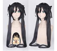 K-ON! Nakano Azusa Cosplay Pelucas para mujeres con 100 cm Dos diadema larga y recta Cola de caballo Pelo sintético resistente al calor Negro
