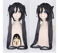 ¡K-ON! Pelucas de cosplay Nakano Azusa para mujer con dos diademas rectas largas de 100 cm, pelo sintético resistente al calor, cola de caballo, negro