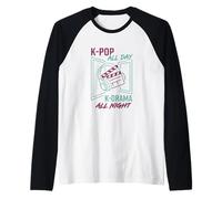 K-Pop All Day K-Drama All Night Divertido diseño Coreano Camiseta Manga Raglan