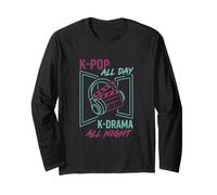 K-Pop All Day K-Drama All Night Divertido diseño Coreano Manga Larga