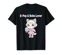 K-Pop & Boba Lover Lindo Anime Cat Kawaii Chibi Idol Girl Camiseta