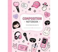 K-Pop Composition Notebook for Girls: Cute Pink Wide Ruled School Notebook with Kpop Music, Hearts, Bows, Stickers and Aesthetic Kawaii Cover for Notes, Homework and Journaling