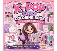 K-Pop Cozy Coloring Book for Girls Ages 8-12: 70 Bold and Easy Fan Life Scenes, Dream Rooms, Cute Cafés & Kawaii K-Pop Moments
