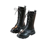 K-pop De-mon Hun-ters Botas de invierno forradas para niñas y niños, cálidas botas de equitación con forro polar forradas de cuero con cremallera lateral con cordones, botas de nieve impermeables