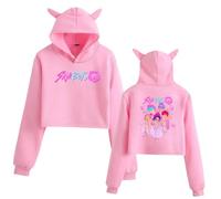 K-Pop Demon H-Hunters Sudadera con Capucha Corta con Orejas De Gato para Mujer, De Estilo Urbano Y2K, Sudadera Adorable para Chicas-Pink||x_s