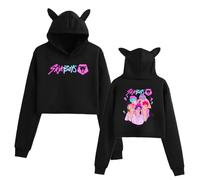 K-Pop Demon H-Hunters Sudadera con Capucha Corta con Orejas De Gato para Mujer, De Estilo Urbano Y2K, Sudadera Adorable para Chicas-Black||x_s