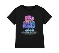 K-Pop Demon Hunters Huntrix Huntr/X Billboard Poster T Shirt, Black, 7-8 Años Unisex Kids