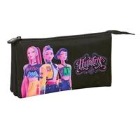 K-Pop Demon Hunters - Negra - Portatodo Triple, Estuche Infantil, Estuche Niño, Ideal para Niños en Edad Escolar, Cómodo y Versátil, Calidad y Resistencia, 22x3x12 cm