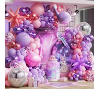 K Pop Music Hunter - Decoraciones de cumpleaños con temática de cazador, kit de arco de guirnalda de globos rosa y morado con nota musical, bola de discoteca, globos de aluminio de estrella explosiva
