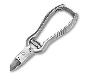 K-Pro Cortaúñas de acero inoxidable - Alicates profesionales para uñas de los pies fuertes, gruesas y duras - 14 cm curvado con resorte amortiguador, mango antideslizante - perfecto para personas