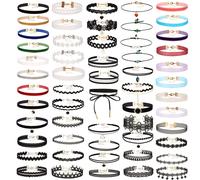 K&Q - Juego de 56 gargantillas g ticas cl sicas y coloridas de terciopelo con encaje negro para ni as y mujeres.