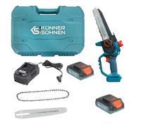 K&S Könner&Söhnen KS MCS20V-8 CASE PLUS - Minimotosierra inalámbrica con riel de 8 pulgadas y velocidad de cadena de 8 m/s, cargador de batería de 20 V y 2 rieles y 2 cadenas de 8 pulgadas. Batería KS