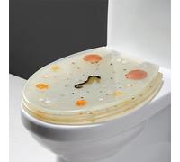 K, serie de océano de asiento del inodoro con efectos 3D conchas y grava reales, asiento de inodoro suave y cercano, tapa y asiento de inodoros tranquilos y tranquilos, bisagras de acero inoxidable,