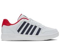 K-Swiss - Court Palisades - Zapatos para Hombre y Mujer - Estilo de Tenis Vintage de Gran Comodidad - Suela de Copa, Parte Superior de Cuero, Cordones, Color - TAMAÑO, White Red Peacoat, 47 EU