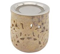 K W Quemador de Incienso Hecho de esteatita India con un tamiz de Acero Inoxidable y Disco de Metal - diseño Jamal - 10 cm de Alto (Beige-Jaspeado)