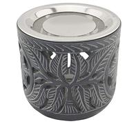 K W Quemador de Incienso Hecho de esteatita India con un tamiz de Acero Inoxidable y Disco de Metal - diseño Shiva - H 9cm