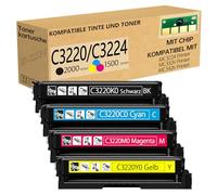 K-ZIN Cartucho de tóner C3220 C3224 (con chip) Compatible con Lexmark C3220K0 C3220C0 C3220M0 C3220Y0 Tóner Adecuado para impresoras C3224 MC3426 MC3326 C3426 MC3224 Impresora (BC) CYM, 4 unidades