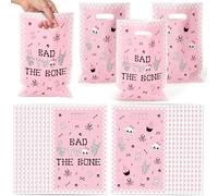 K1tpde 50 bolsas de regalo de fiesta de Bad Two The Bone, con temática musical, bolsas de regalo de plástico rosa a granel con asa para niños, decoraciones de cumpleaños de rock and roll para niñas