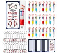 K1tpde Paquete de 24 bolígrafos de béisbol 4 en 1 con tarjeta positiva y llavero de béisbol, regalo de intercambio para premios en el aula, bolsas de golosinas, regalos de fiesta, regalo de equipo