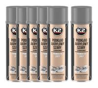 K2 1K Imprimación Acrílica Rápido Secado - Protección Anticorrosiva y Alta Adhesión - Para Metal, Vidrio, Madera, Plástico y Piedra - Fácil de Lijar - Primer Barva šedá Gris 500ml (6)