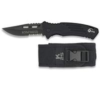 K25 K25-19763 - Navaja Black Coated. Mango Aluminio Negro engomado. Hoja: 9 cm. Funda Nylon. Herramienta para Caza, Pesca, Camping, Outdoor, Supervivencia y Bushcraft