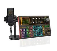 K300 - Juego de tablero de efectos de sonido, tarjeta de sonido con cambiador de voz de luz LED con múltiples efectos de sonido, paquete de equipo de podcast para transmisión en vivo, computadora