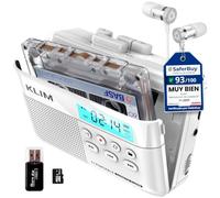 K7 Reproductor Cassette, Conversor a MP3, Tarjeta SD 16 GB | Micrófono y Altavoz Integrados, Auriculares Incluidos, Batería Recargable de 1000 mAh con Carga en 2 Horas, Blanco