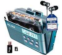 K7 Reproductor Cassette, Conversor a MP3, Tarjeta SD 16 GB | Micrófono y Altavoz Integrados, Auriculares Incluidos, Batería Recargable de 1000 mAh con Carga en 2 Horas, Azul