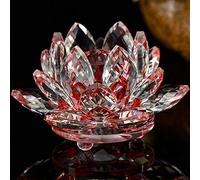 K9 Crystal Lotus Flower Piedras Naturales Papeles de vidrio Feng Shui Artesanía Regalos Decoración del hogar Accesorios Figuras en miniatura-rojo_100mm