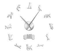 K9 - Reloj de pared con diseño de perro belga Malinois con diseño de perro belga, moderno 3D, pastor belga, espectáculo creativo con efecto espejo, pegatinas (plateado, 27 pulgadas)