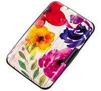 Kaabao Portatarjetas de crédito, cartera de metal con bloqueo RFID, mini funda rígida de aluminio delgada para mujeres y hombres, Flores de acuarela, S, Cartera delgada