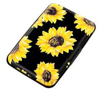 Kaabao Portatarjetas de crédito, cartera de metal con bloqueo RFID, mini funda rígida de aluminio delgada para mujeres y hombres, Girasoles de fondo negro, S, Cartera delgada