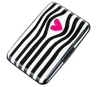 Kaabao Tarjetero pequeño con bloqueo RFID, de metal, delgada, de aluminio, para mujeres y hombres, Corazón rosa a rayas, S