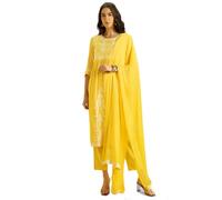 Kaari Conjunto de Kurta Chikankari para Mujer Dupatta - Corte Ajustado y Acampanado | Dupatta de Gasa con Banda Bordada | Pantalón Recto con Bolsillo Lateral | Conjunto de Kurta para Mujer