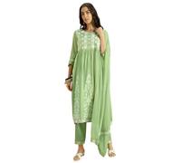 Kaari Conjunto de Kurta Chikankari para Mujer Dupatta - Corte Ajustado y Acampanado | Dupatta de Gasa con Banda Bordada | Pantalón Recto con Bolsillo Lateral | Conjunto de Kurta para Mujer