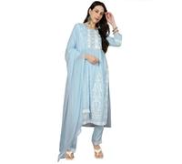 Kaari Conjunto de Kurta Chikankari para Mujer Dupatta - Corte Ajustado y Acampanado | Dupatta de Gasa con Banda Bordada | Pantalón Recto con Bolsillo Lateral | Conjunto de Kurta para Mujer